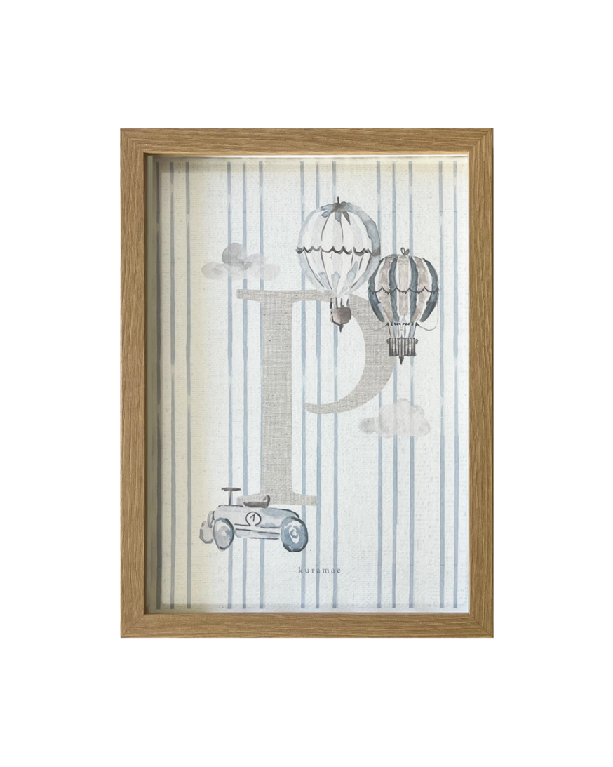 Inicial Globos Azul y Marco de Madera